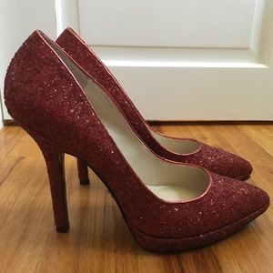 Red Glitter Nine West Love Fury High Heel Pumps